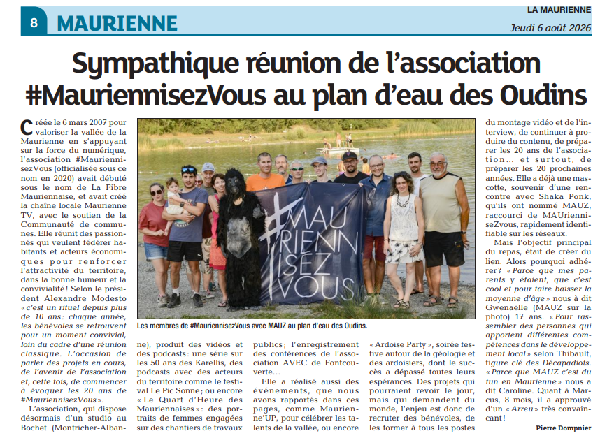 Article de La Maurienne (Pierre Dompnier, 6 août 2026) sur le repas d'été #MauriennisezVous