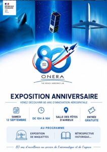 Affiche de l'exposition anniversaire des 80 ans de l'ONERA, samedi 12 septembre 2026, salle des fêtes d'Avrieux