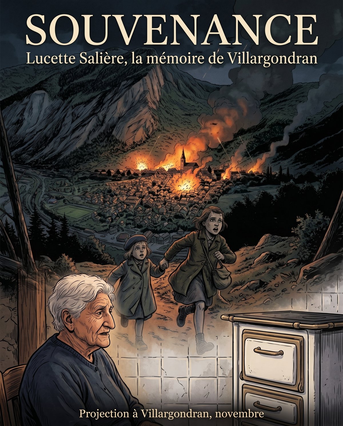 Affiche du film Souvenance : Lucette Salière, la mémoire de Villargondran, projection en novembre